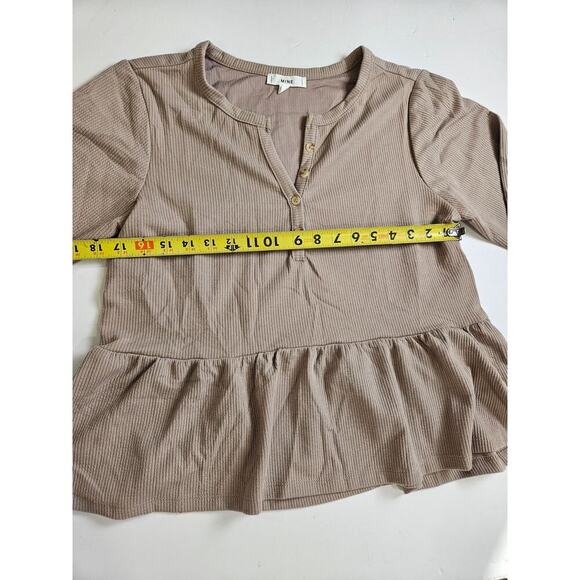 MINE Peplum Tan Medium Womens Top Long Sleeve Ribbed - Picture 3 of 6